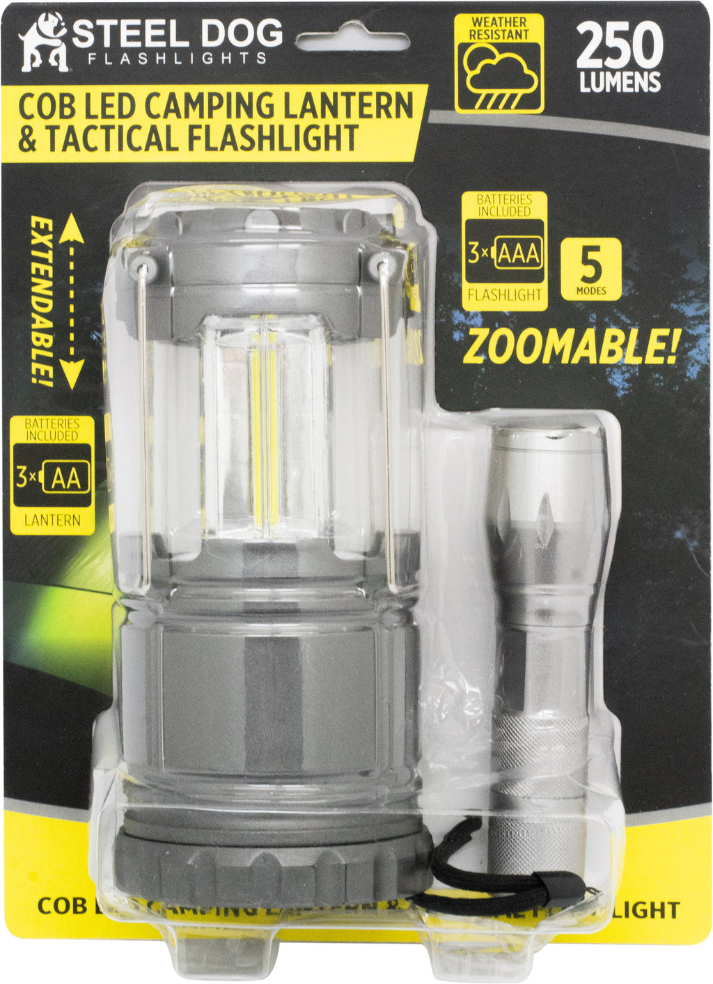 Steel Dog 2pk Combo Cob LED Camping Lantern & Tactical Flashlight (8pc case)